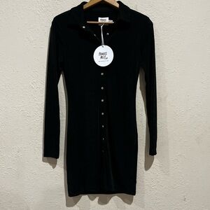 Princess Polly Black Long Sleeve Button-Up Dress